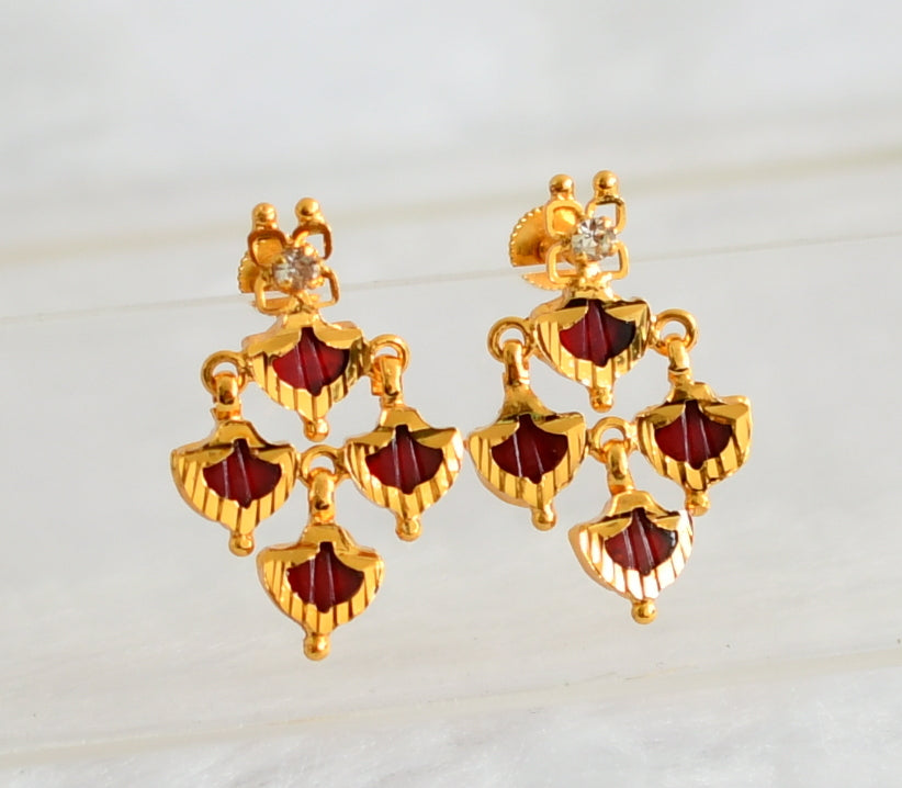 Gold tone red palakka kerala style earrings dj-49365