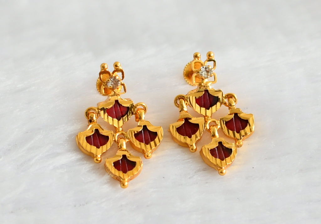 Gold tone red palakka kerala style earrings dj-49365