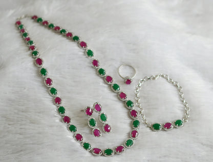 Silver tone cz ruby-green-white round combo haar set dj-47556