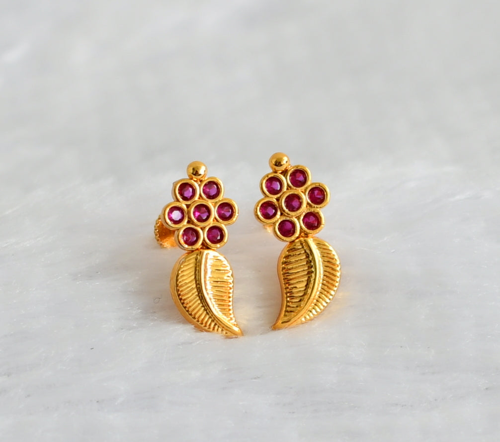 Gold look alike ad pink mango leaf earrings dj-49358