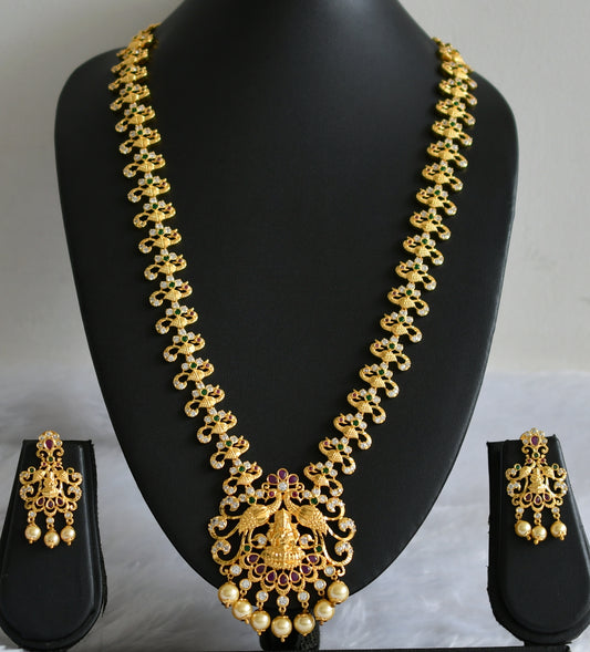 Gold tone cz ruby-green-white lakshmi peacock haar set dj-47555