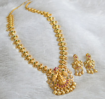 Gold tone cz ruby-green-white lakshmi peacock haar set dj-47555