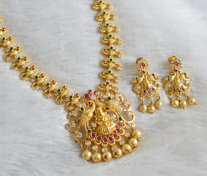 Gold tone cz ruby-green-white lakshmi peacock haar set dj-47555