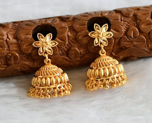 Matte gold tone flower jhumkka dj-49367