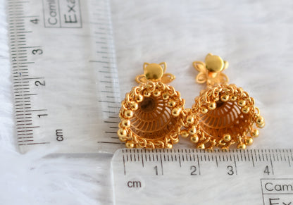 Matte gold tone flower jhumkka dj-49367