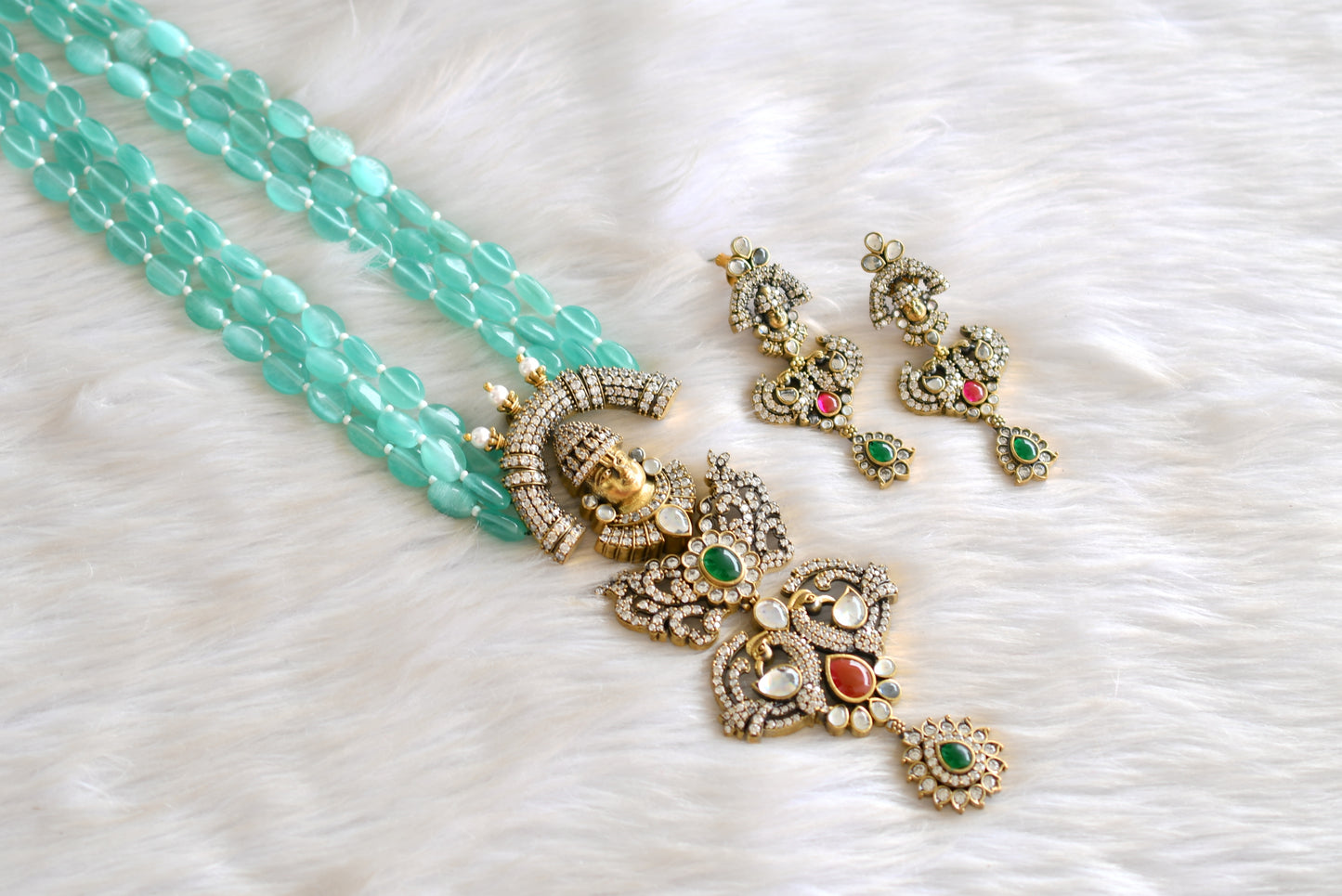 Antique cz sea green Balaji Peacock Victorian short haar set dj-42761