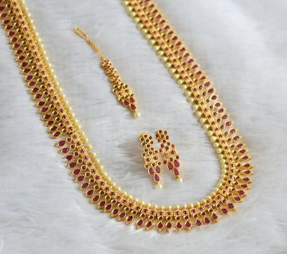 Gold tone ruby pearl haar set with tikka dj-47554