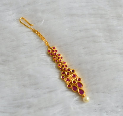 Gold tone ruby pearl haar set with tikka dj-47554