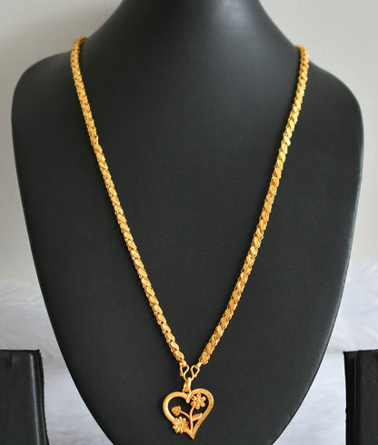 Matte gold tone 24 inches chain with heart flower pendant dj-49373