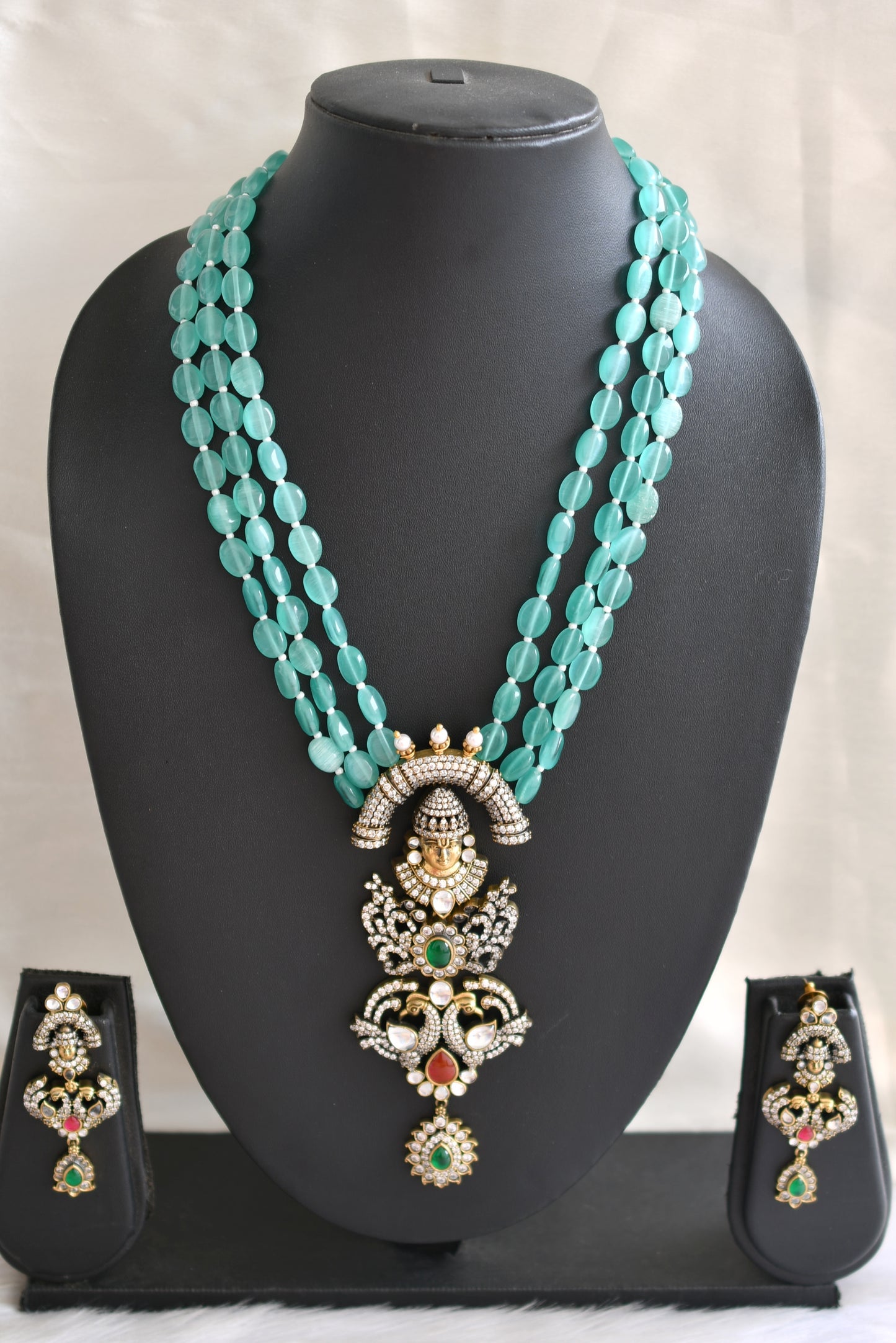 Antique cz sea green Balaji Peacock Victorian short haar set dj-42761