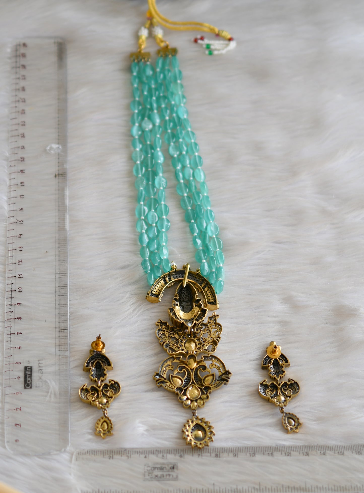 Antique cz sea green Balaji Peacock Victorian short haar set dj-42761