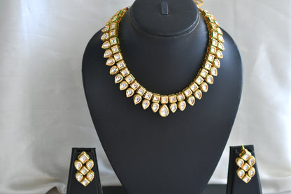 Gold tone white kundan necklace set dj-42763