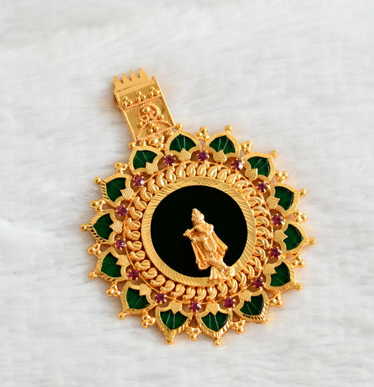 Gold tone pink-green palakka green Krishna Kerala style pendant dj-43163