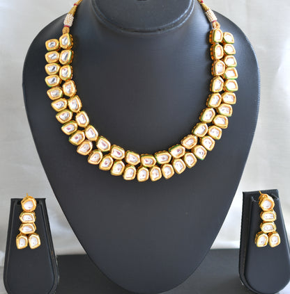 Gold tone white kundan necklace set dj-42764