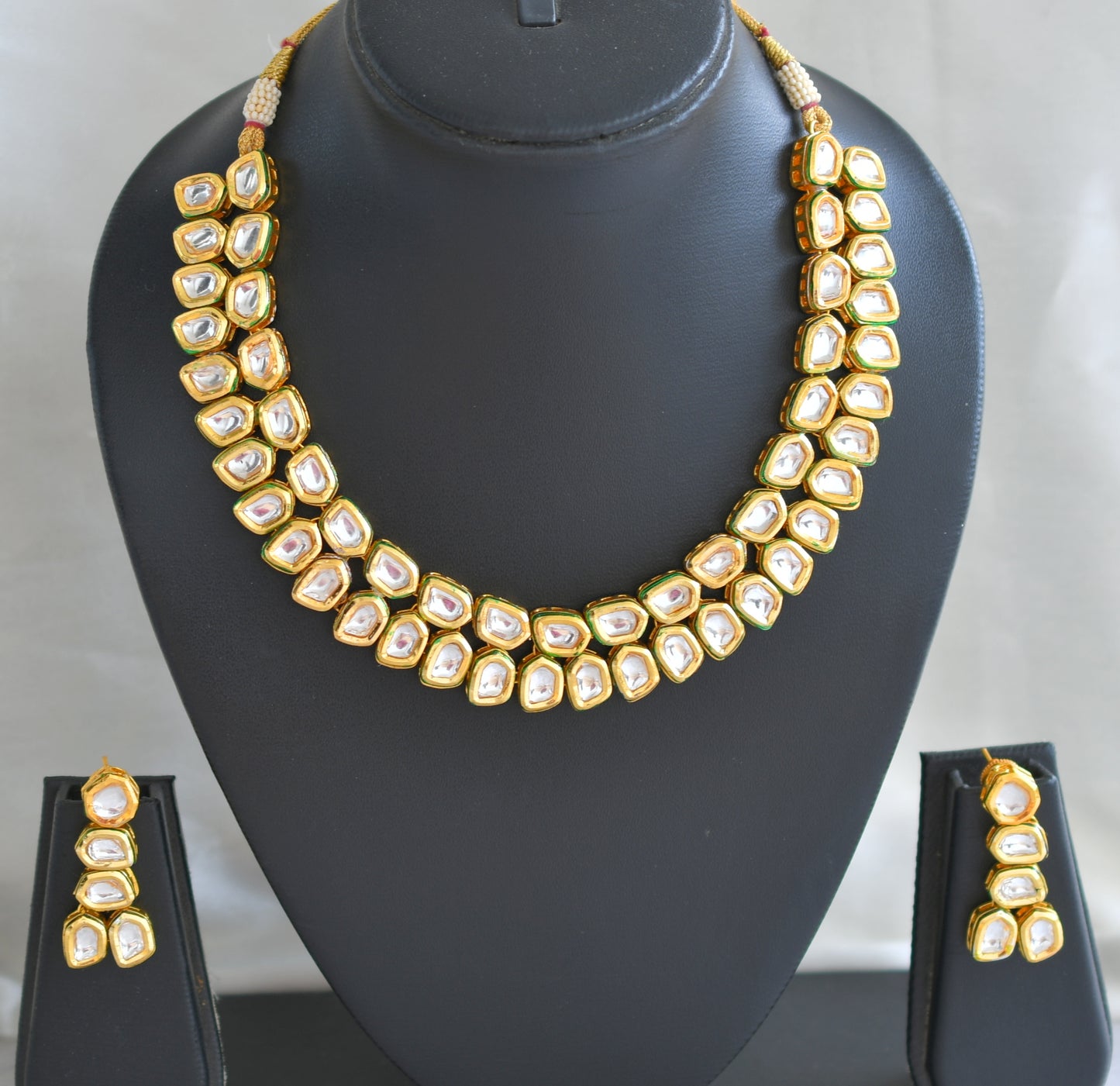 Gold tone white kundan necklace set dj-42764