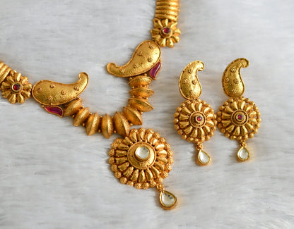 Matte gold tone kemp-white kundan jadau mango necklace set dj-47547