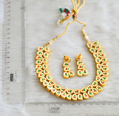 Gold tone white kundan necklace set dj-42764