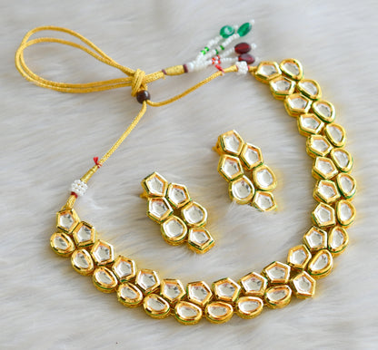 Gold tone white kundan necklace set dj-42765