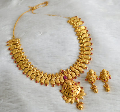 Gold tone ruby stone lakshmi peacock necklace set dj-47541