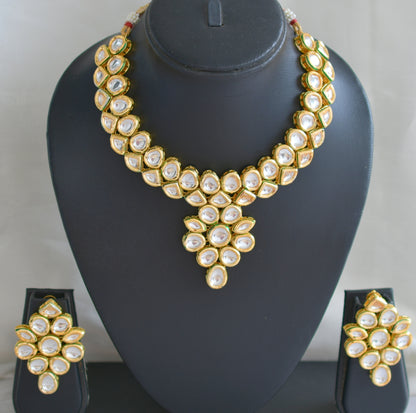 Gold tone white kundan necklace set dj-42766