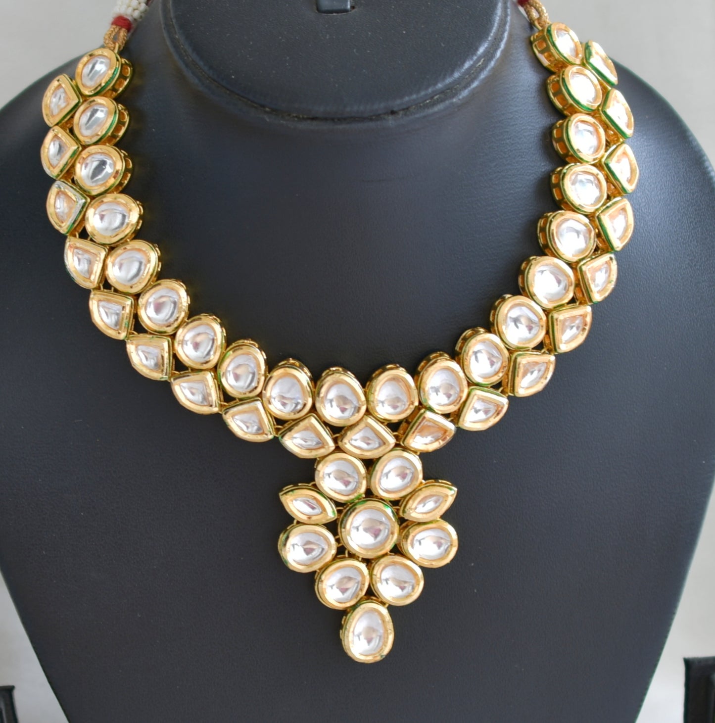 Gold tone white kundan necklace set dj-42766