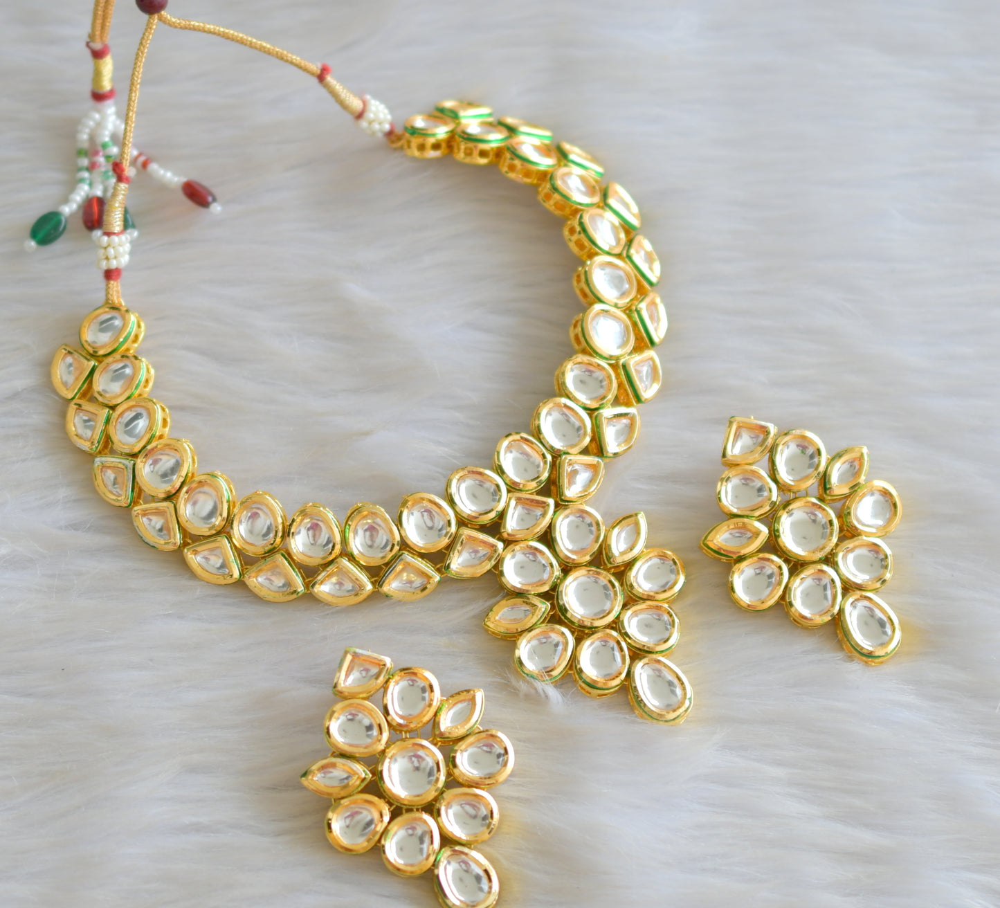 Gold tone white kundan necklace set dj-42766