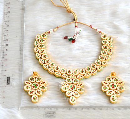 Gold tone white kundan necklace set dj-42766