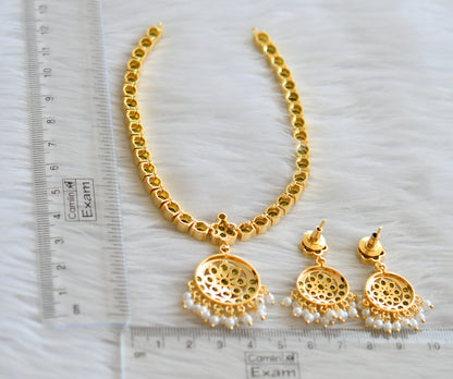 Gold tone ad olive green south indian attigai/necklace set dj-45886