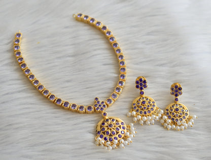 Gold tone ad purple south indian style attigai/necklace set dj-45882