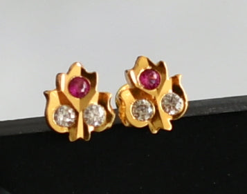 Gold tone pink-white stone small leaf kid's or side earrings dj-49391