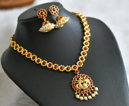 Gold tone kemp pearl flower peacock necklace set dj-44181