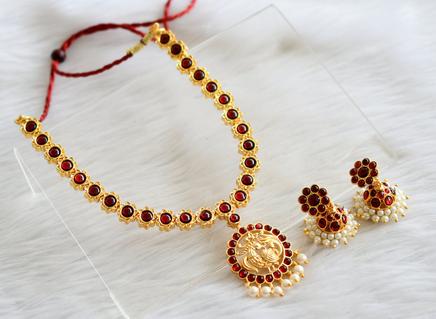 Gold tone kemp pearl flower peacock necklace set dj-44181
