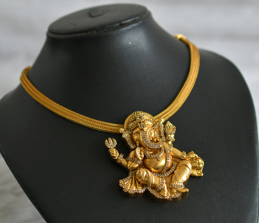 Matte finish cz white stone ganesha necklace dj-47563