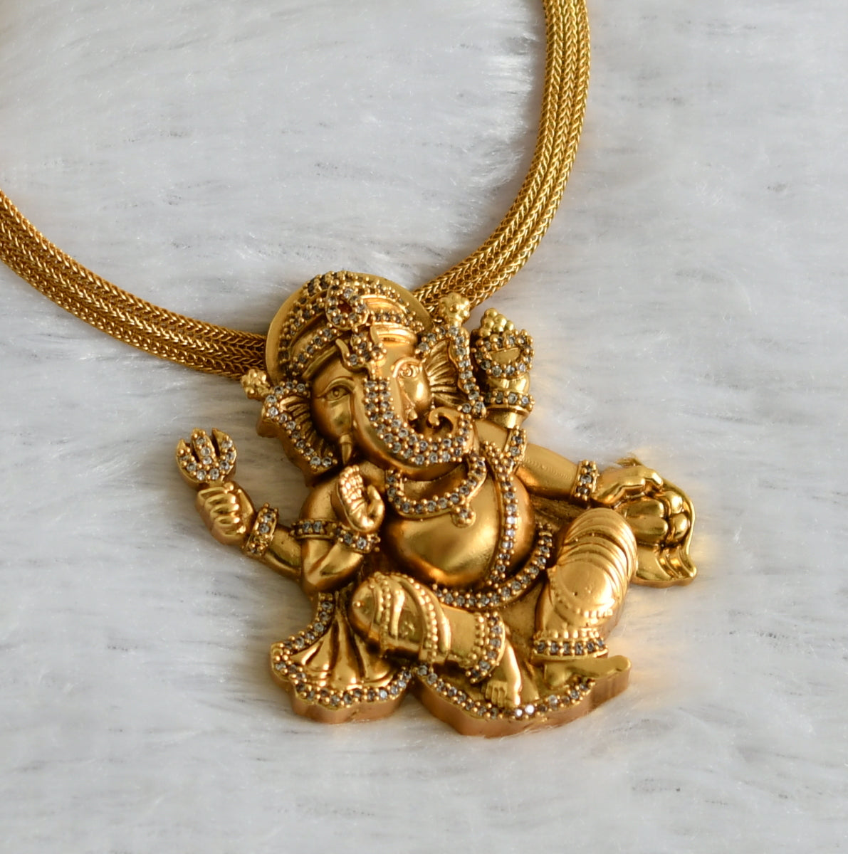 Matte finish cz white stone ganesha necklace dj-47563