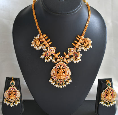 Matte finish cz Ruby-green Mango Lakshmi Gutta pusalu necklace set dj-42771