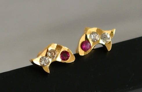 Gold tone pink-white stone small dolphin kid's or side earrings dj-49397