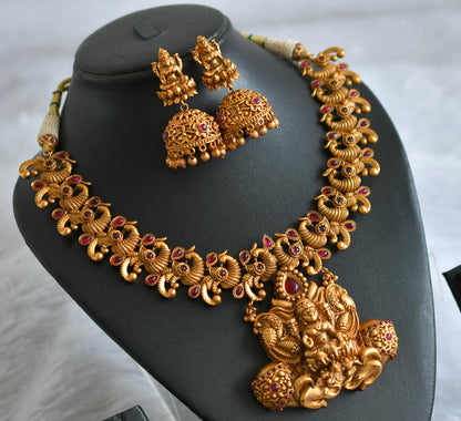 Matte finish kemp lakshmi peacock nakshi necklace set dj-47560