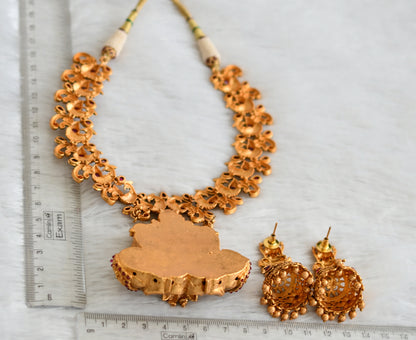 Matte finish kemp lakshmi peacock nakshi necklace set dj-47560