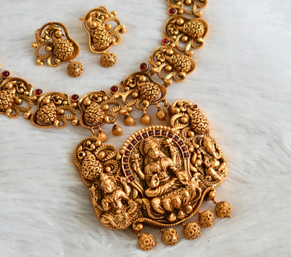 Matte finish kemp-lakshmi-ganesha-peacock nakshi necklace set dj-47561