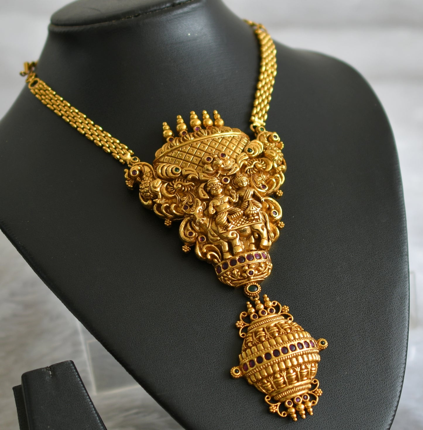 Antique gold tone kemp-green uma-maheshwar  peacock temple necklace dj-47567