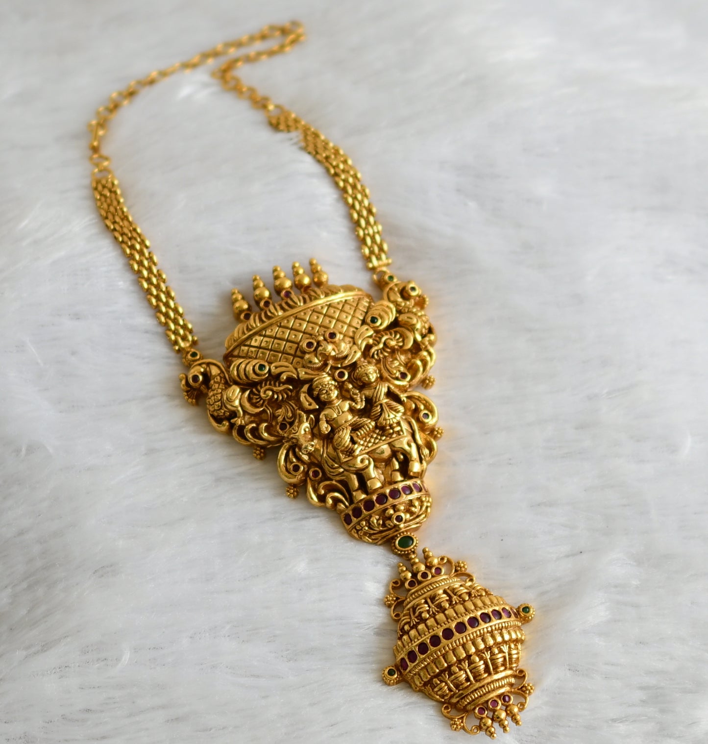 Antique gold tone kemp-green uma-maheshwar  peacock temple necklace dj-47567