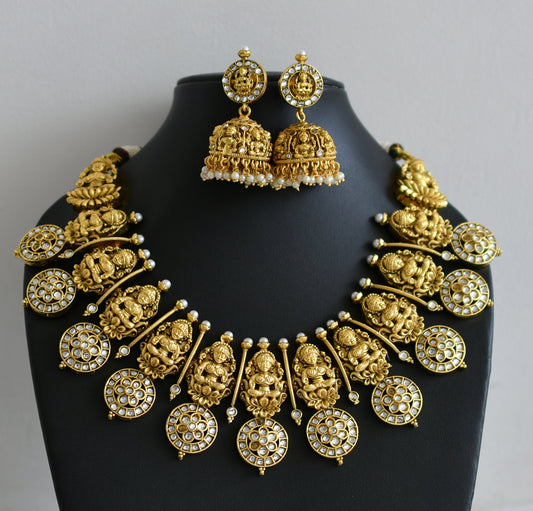 Matte finish white kundan jadau lakshmi flower necklace set dj-47568