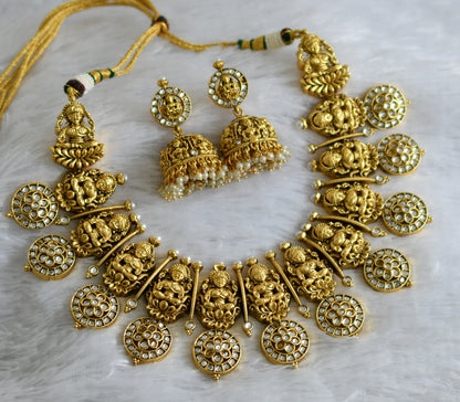 Matte finish white kundan jadau lakshmi flower necklace set dj-47568