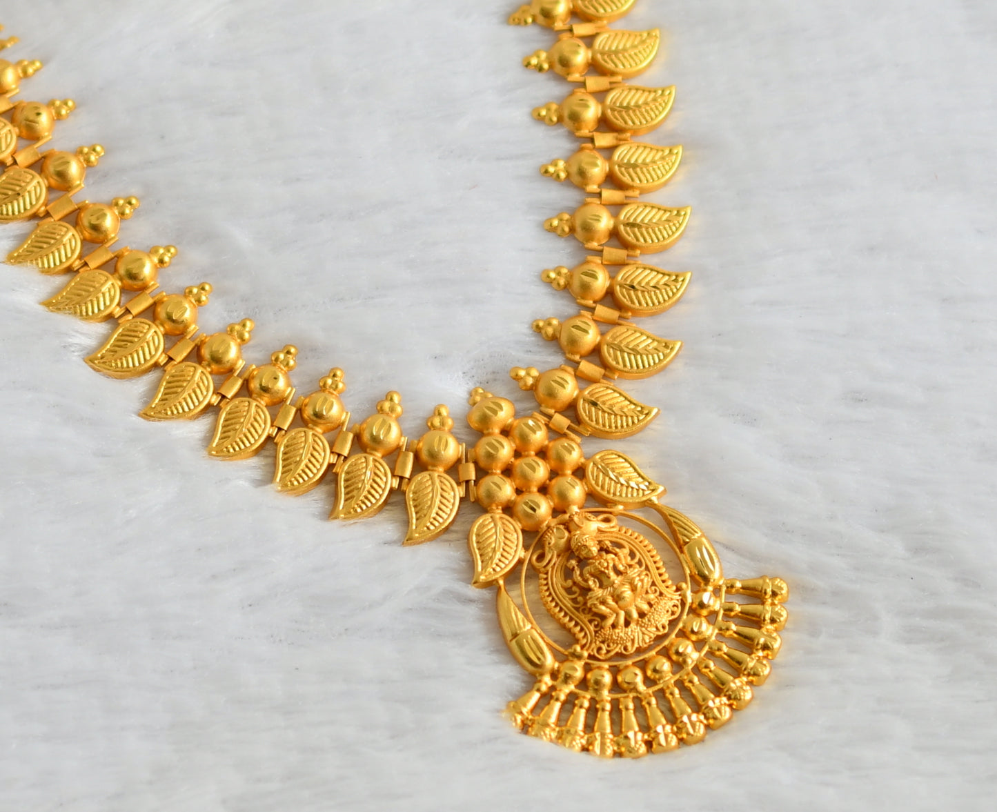 Matte gold tone kerala style mango lakshmi haar dj-49387