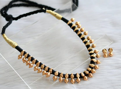 Antique gold tone black silk thread necklace set dj-07028