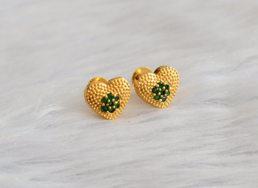 Gold tone green stone heart earrings/stud dj-45933