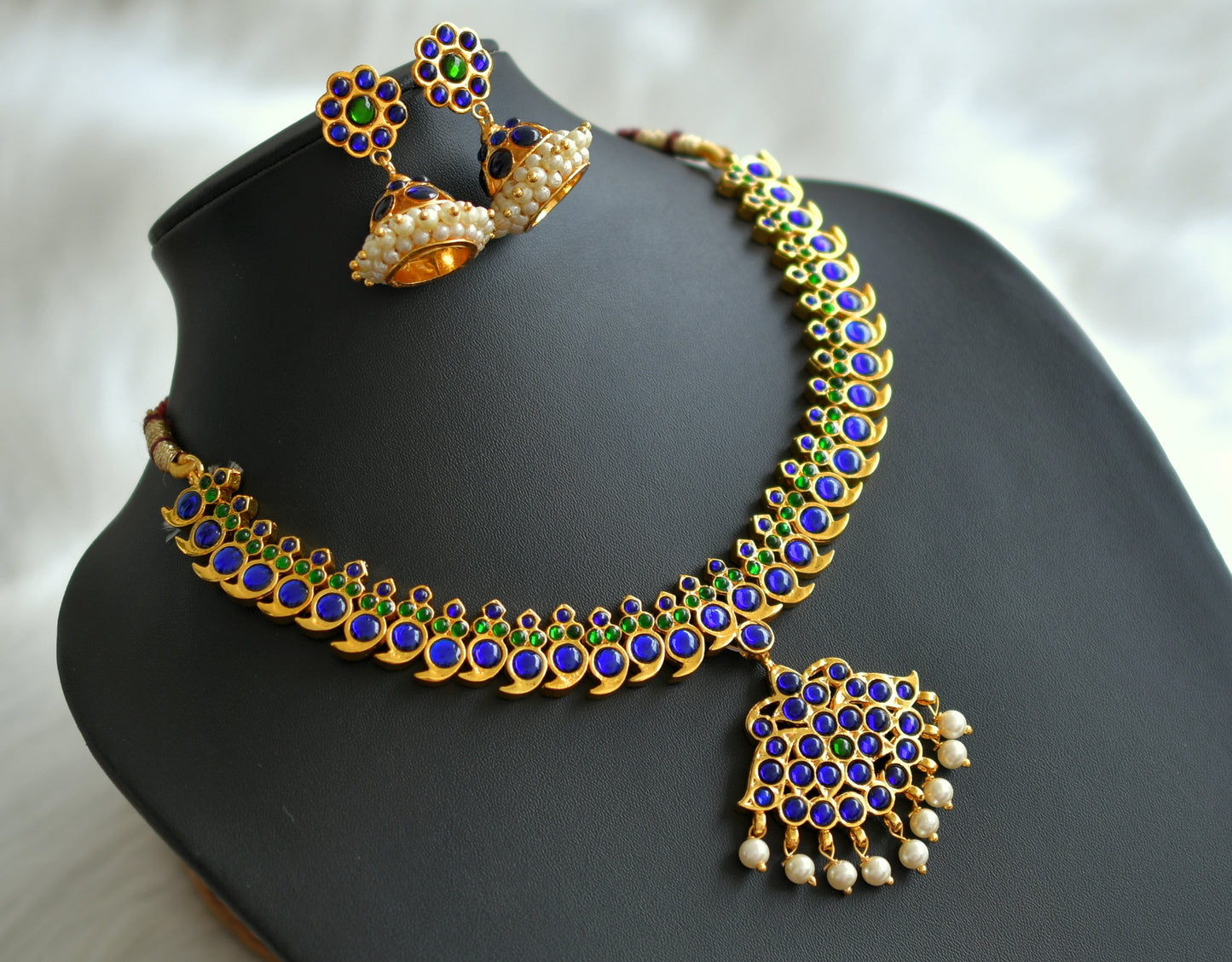 Gold tone blue-green mango necklace set dj-18166