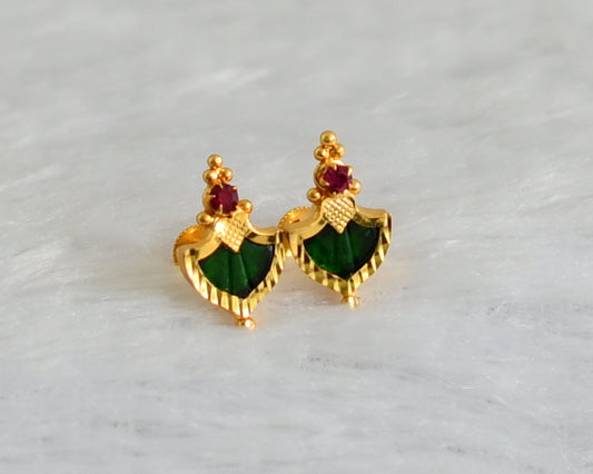 Gold tone kerala style pink-green palakka earrings dj-47573