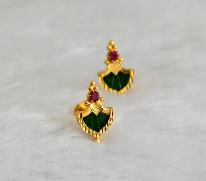 Gold tone kerala style pink-green palakka earrings dj-47573