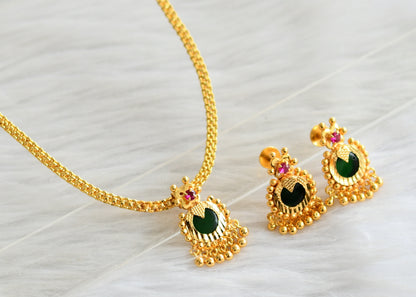 Gold tone pink-green round pendant necklace set dj-42626